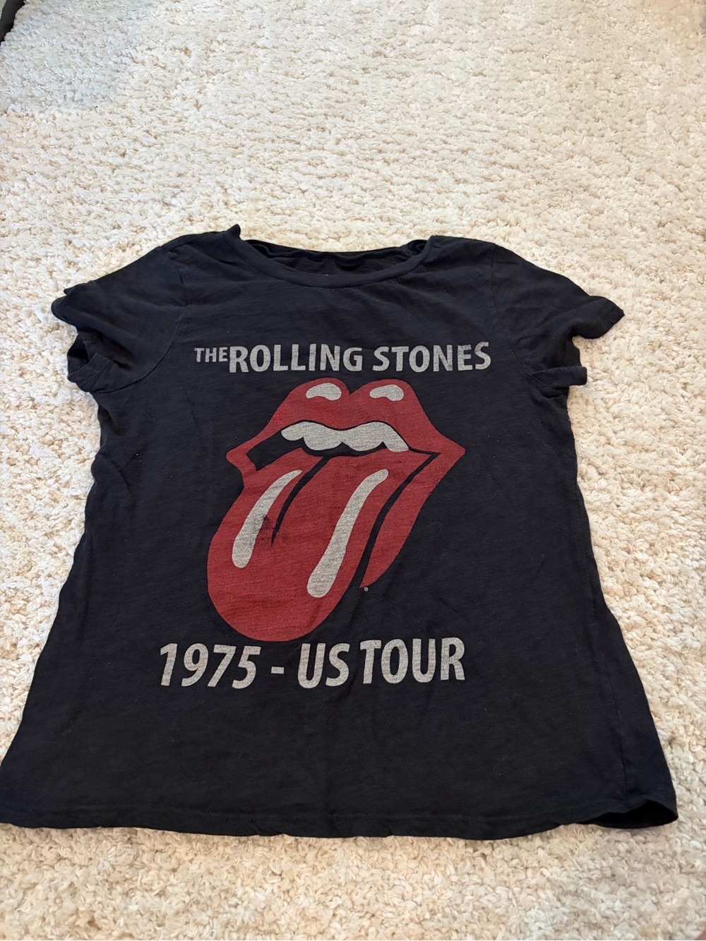 the Rolling Stones Black Short Sleeve Tee with Red Tongue Logo